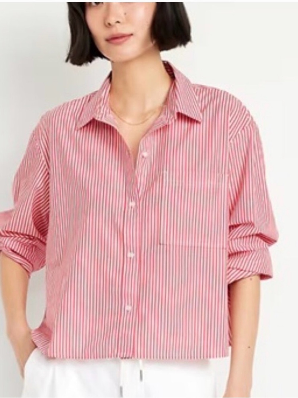 Old Navy Corsl and White Striped Button-Down Shirt